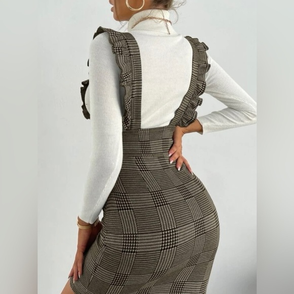 Plaid Ruffle Trim Overall Dress - Picture 2 of 2